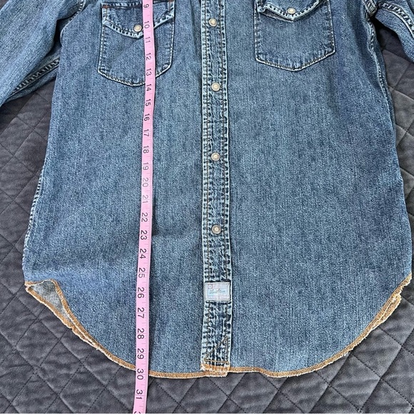 Levi Strauss Shirt Men Large Chambray Snap Button Western Blue Button Up Rodeo H - Picture 5 of 8